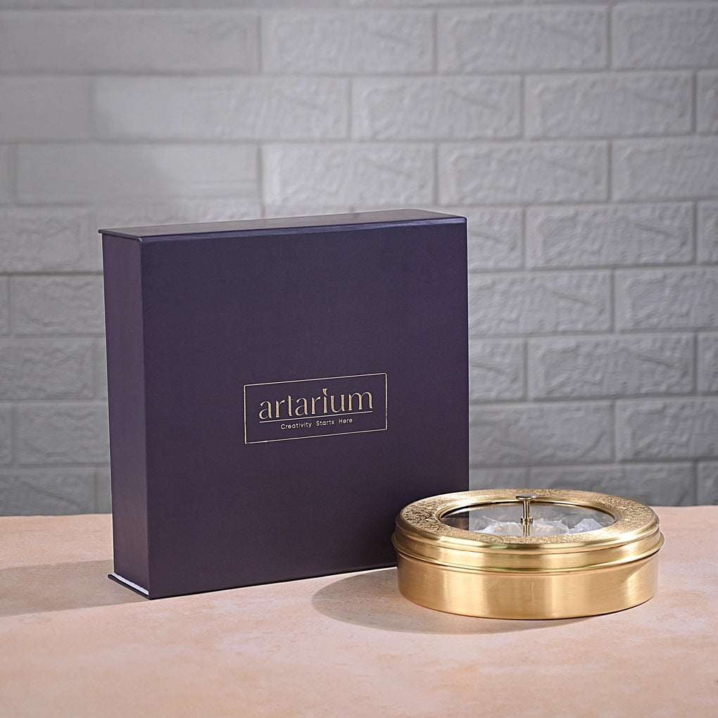 Brass Masala Box with See-through Lid in Gift Box