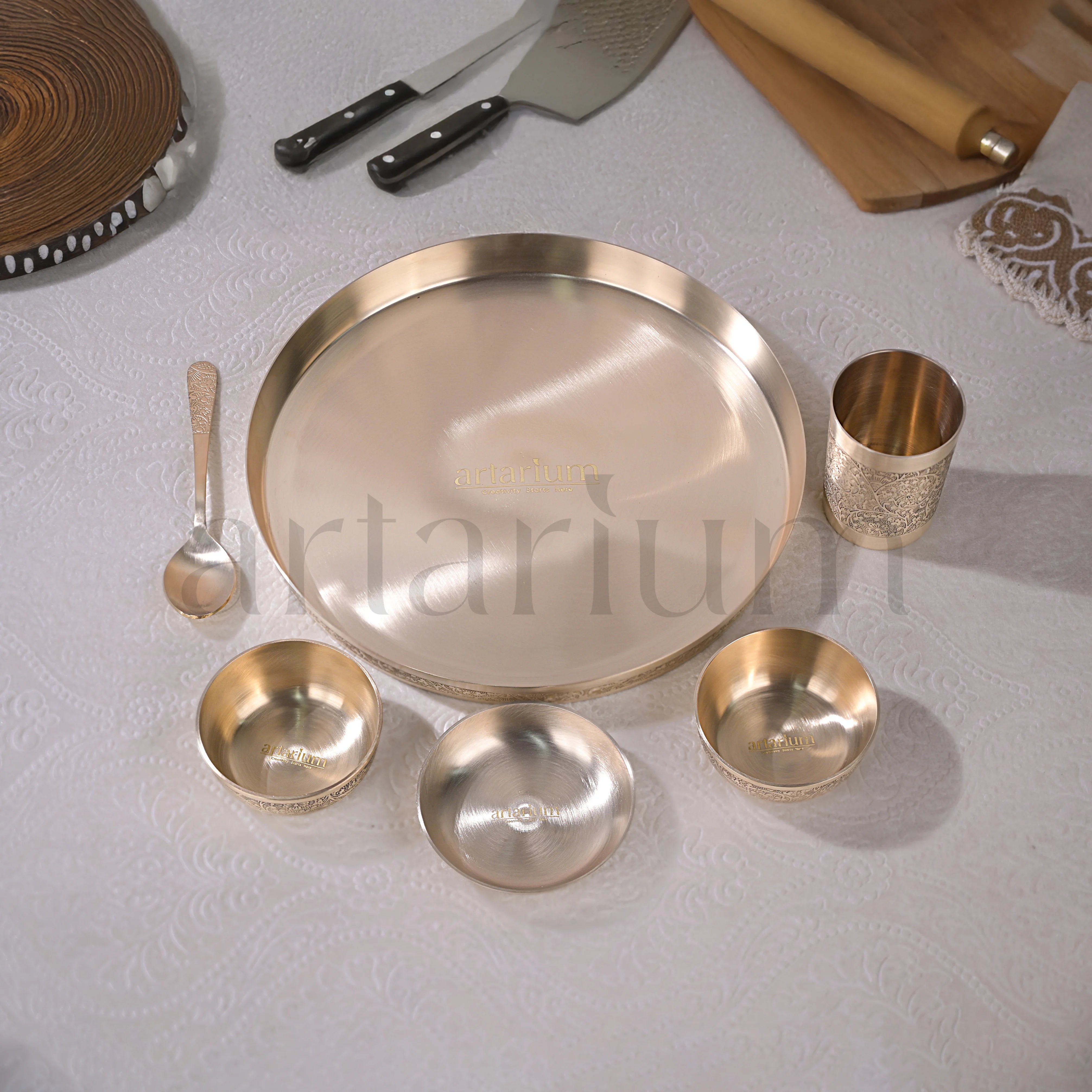 Handcrafted Brass Etching brass thali - set of 6