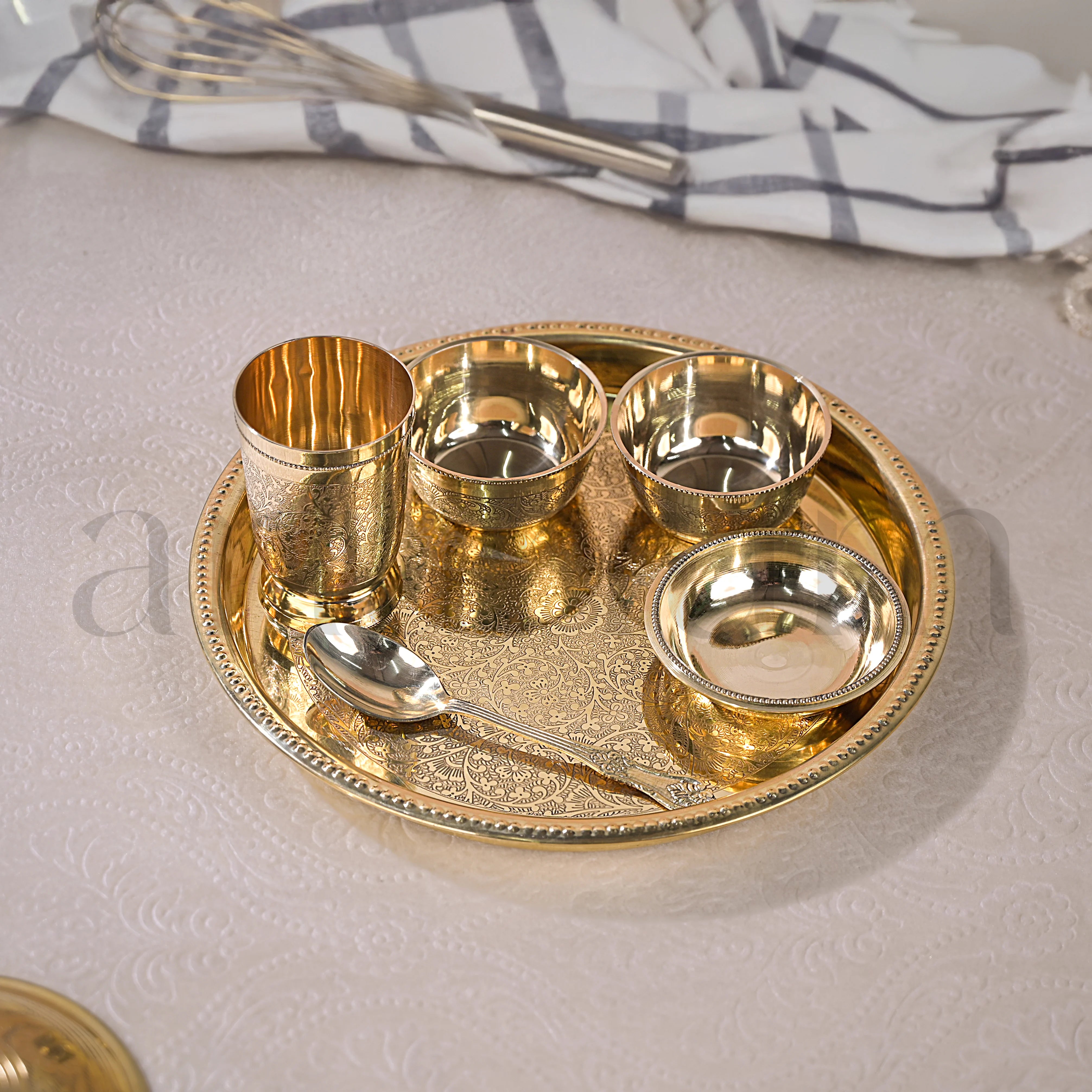 Brass Etching Dana Thali  - Set of 6