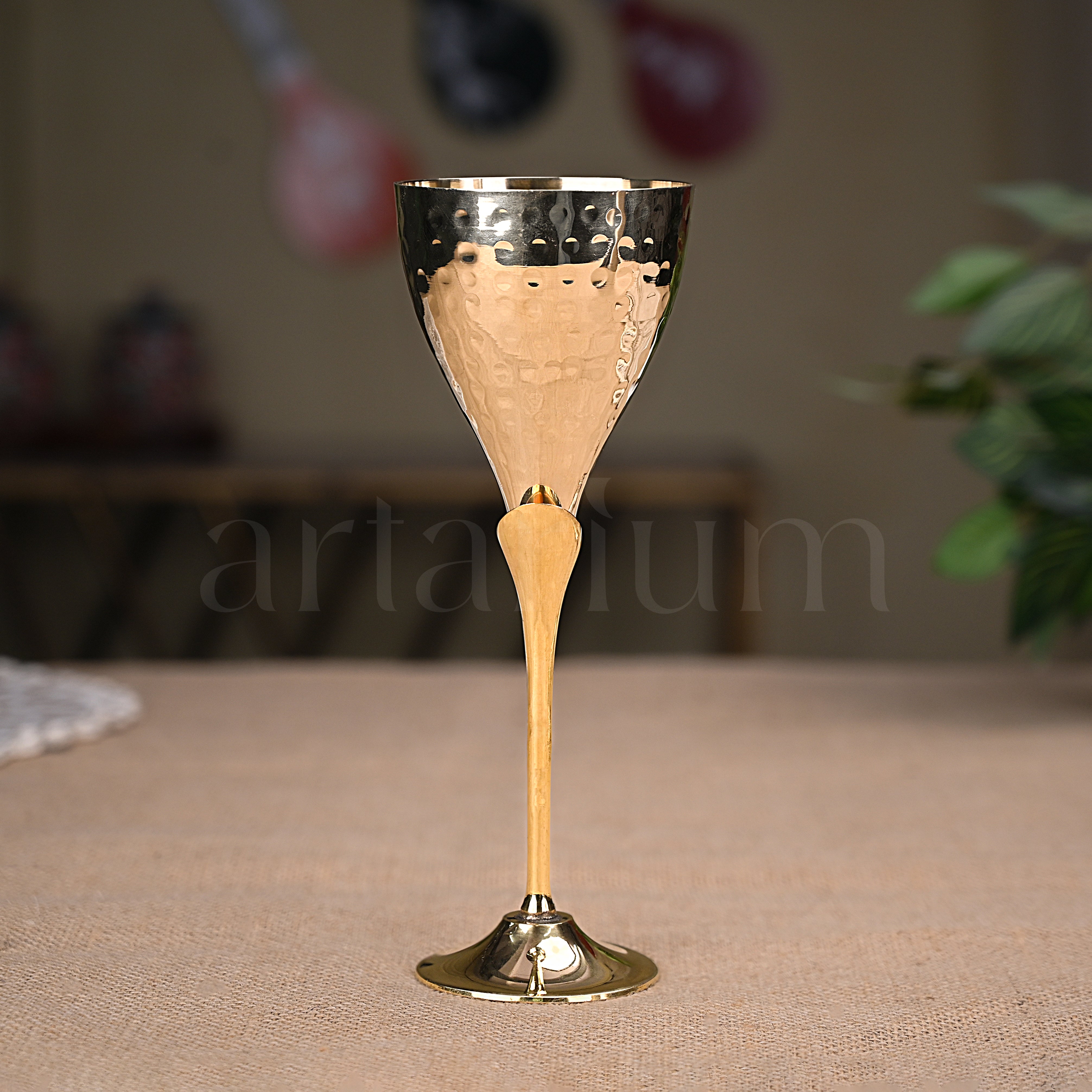 Hammered Brass Wine Glass