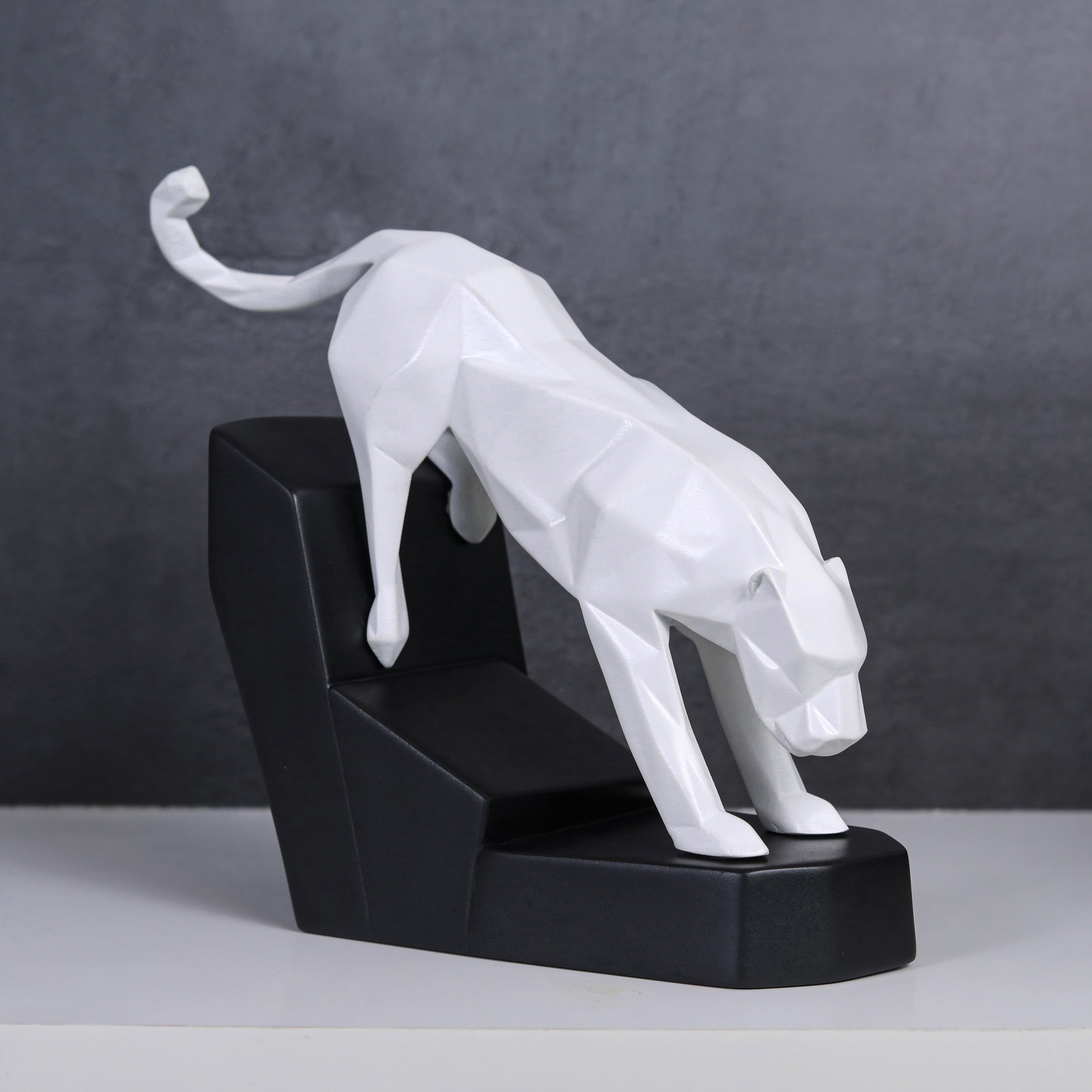Modern Geometric Leaping Jaguar Figurine
