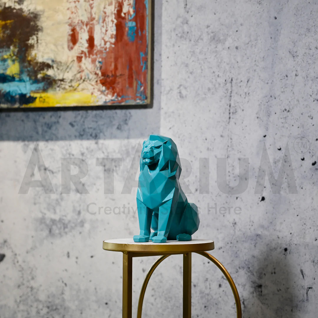 Stylized Geometric Sitting Lion Figurine