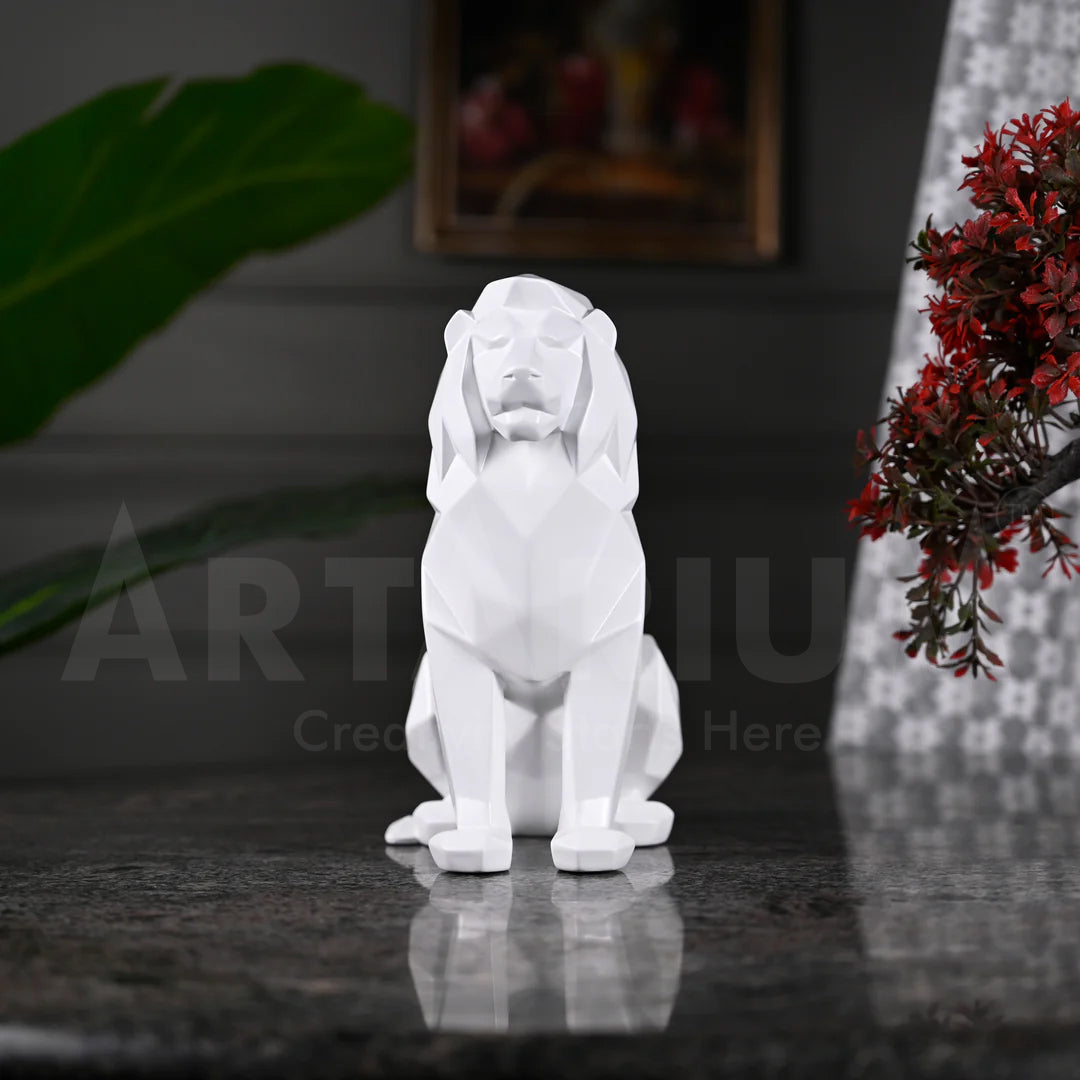 Stylized Geometric Sitting Lion Figurine