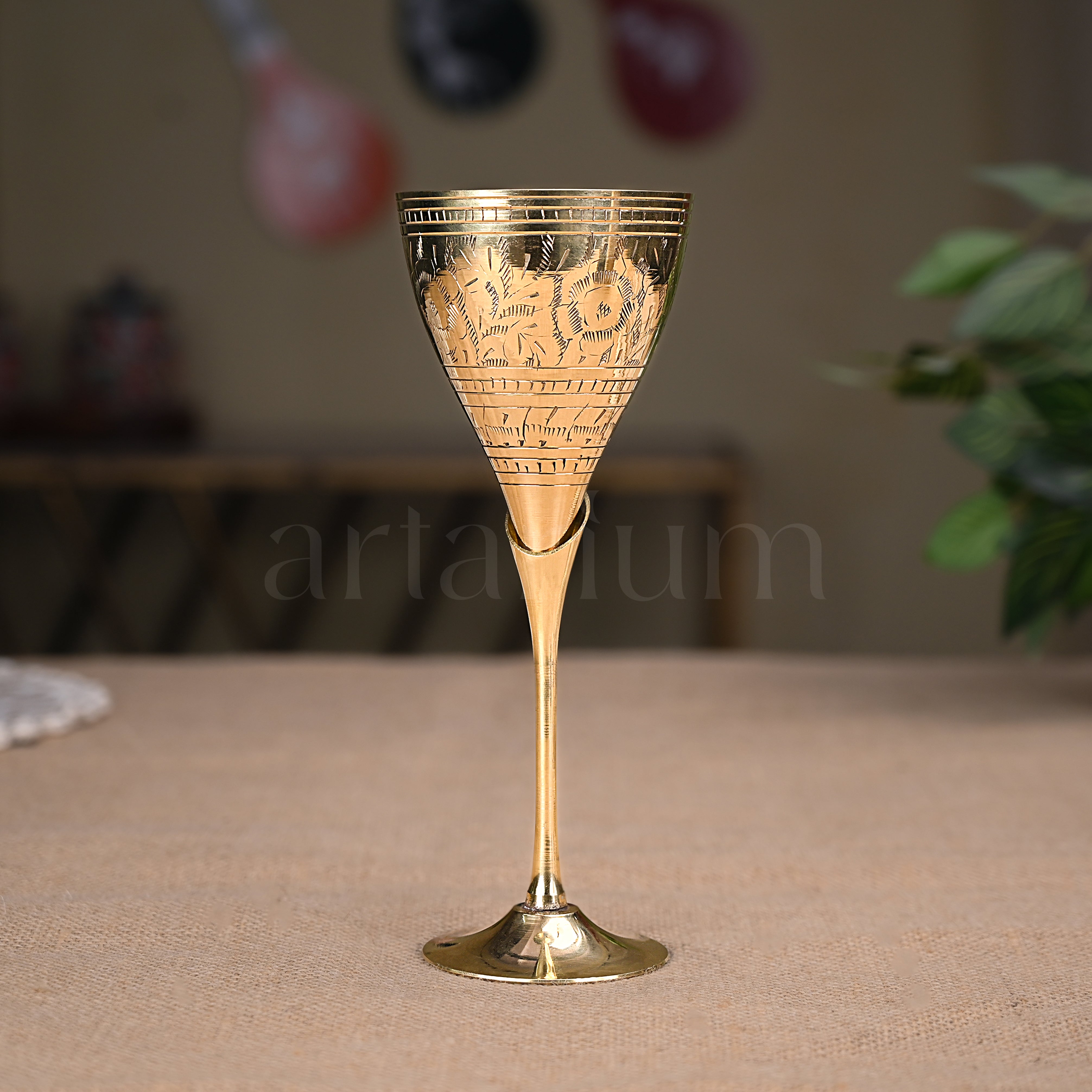 Engraved Brass Wine Glass