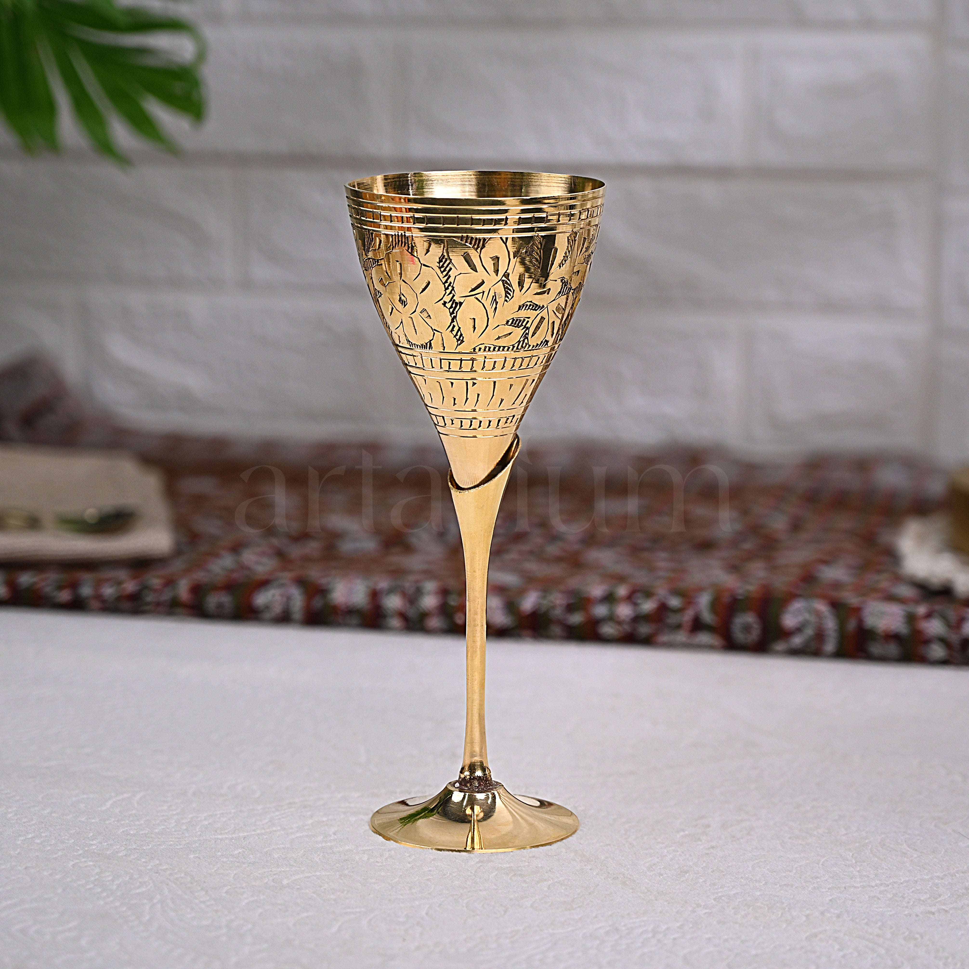 Engraved Brass Wine Glass